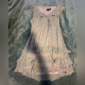 Pink and white a-line dress with ruffles